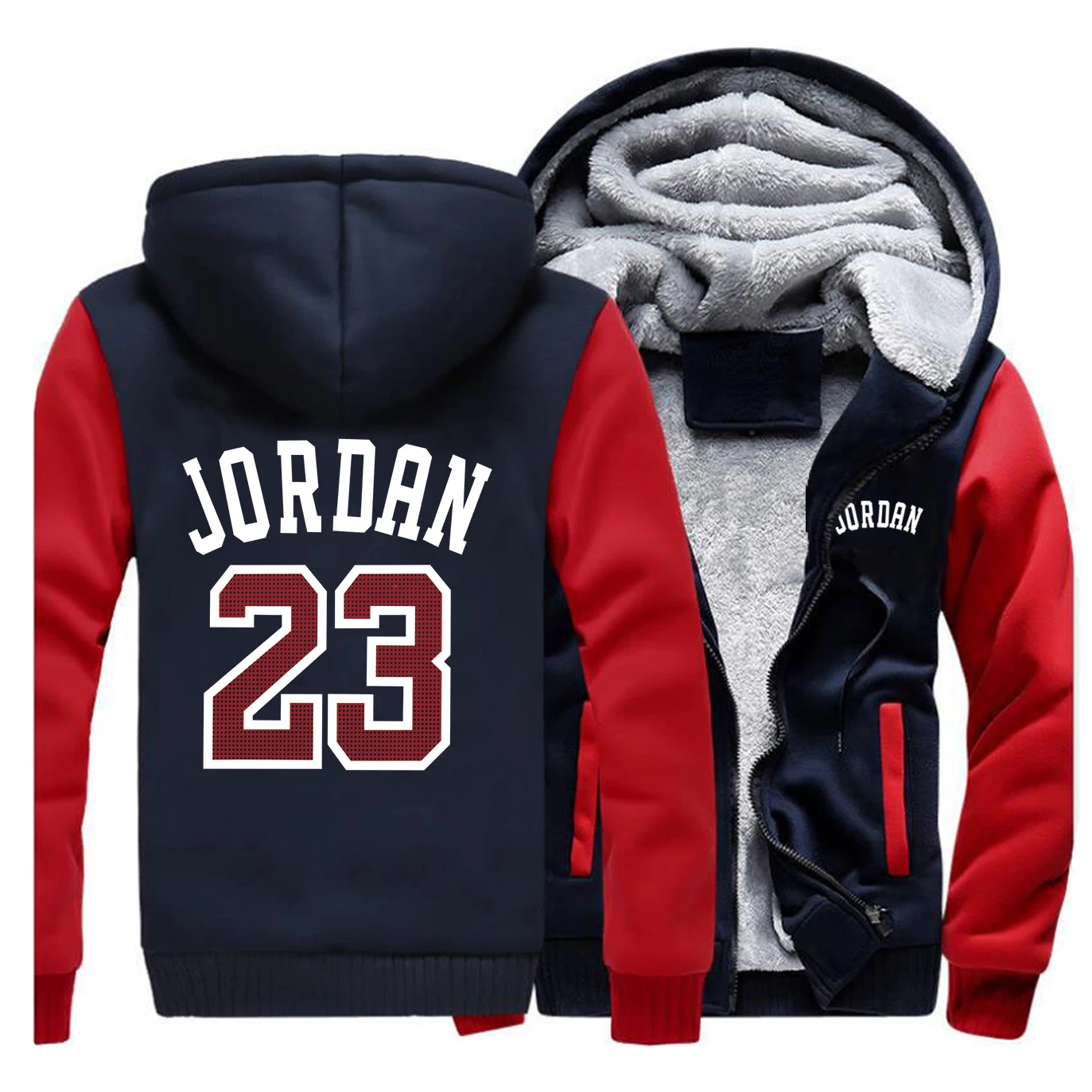Jordan 23 Куртки Толстовки мужские баскетбольные спортивные толстовки зимние толстые флисовые теплые пальто куртка на молнии Черная Спортивная одежда с принтом - Цвет: Red Dark Blue