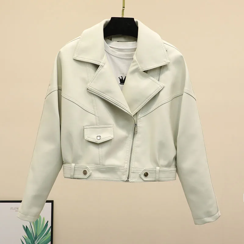 

2022 New Spring Autumn PU Leather Short Jacket Women Casual Female Loose Streetwear Coat Moto Bike Soft Faux Leather Outwear