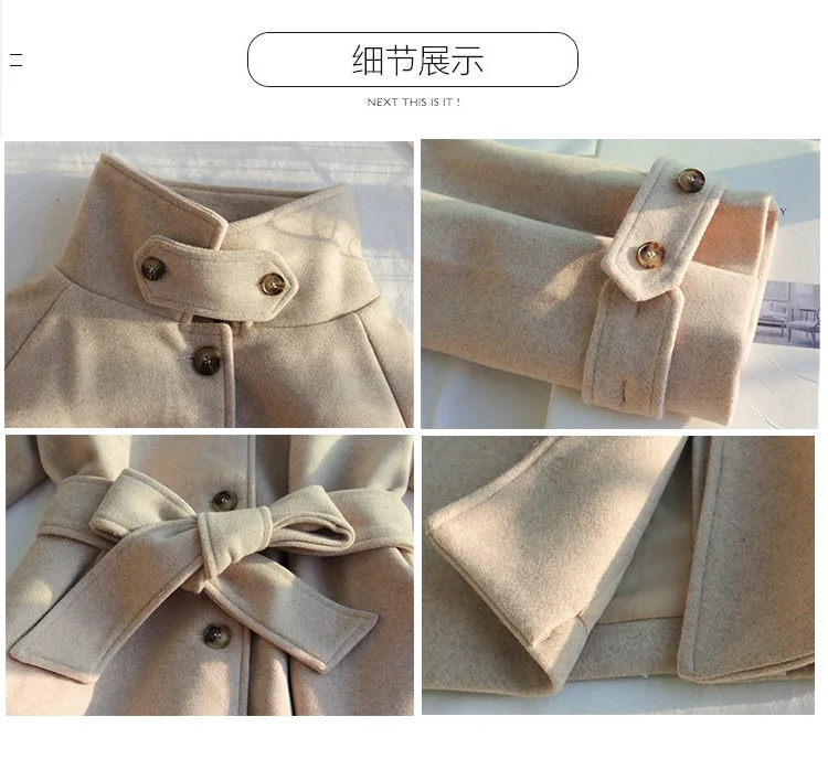 

Fashion Women Wool Coat Female Loose Casual Long Coats 2020 Autumn Winter Turtleneck Jackets Trench Outerwear Sashes WJ149