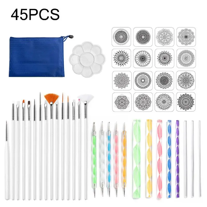 

45pcs Mandala Dotted Tools Set for Painting Rock Stone Drawing Stencil Brush Pen 24BB