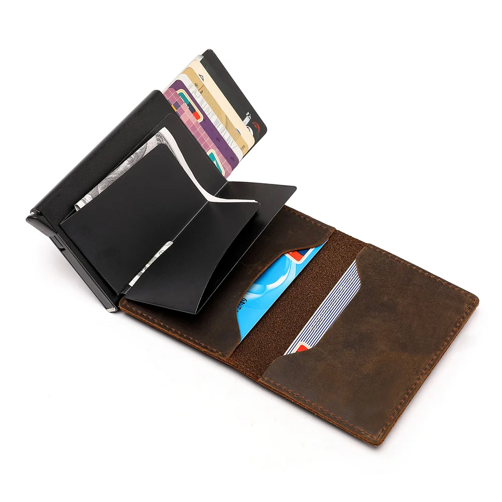 Rfid Genuine Leather Men Wallets Slim Thin Smart Card Holder  Wallet with Money Clips for Apple Airtag Case