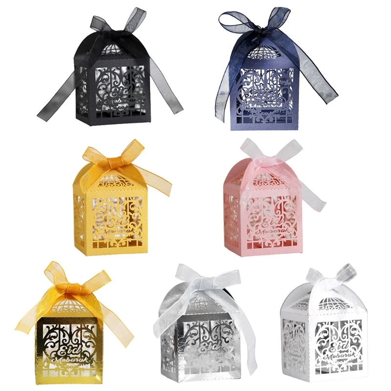 

100pcs Eid Ramadan Mubarak Decoration Paper Hollow Cut Candy Cookies Box Storage Islamic Muslim Wedding Party Festival Supplies