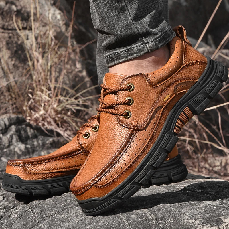 Harga Pria Kasual Sepatu Renda Sepatu Kulit Asli Pria Martins Sepatu Musim Semi Musim Gugur Tahan Air Pergelangan Kaki Pasang Kaos Kulit Sapi Oxford Pria