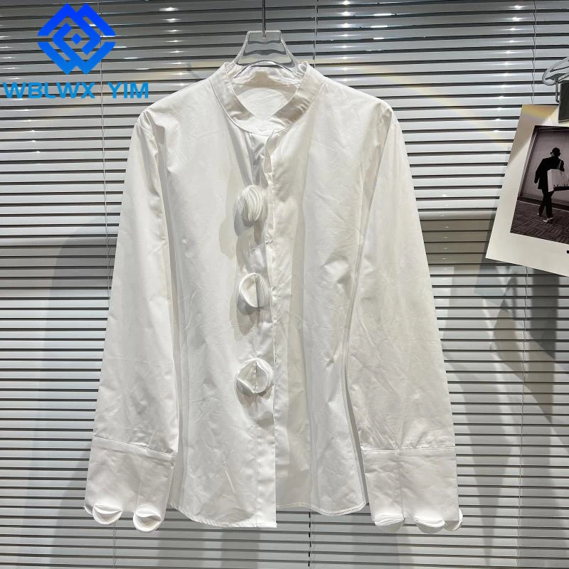

Spring Womens Tops and Blouses Petal Spliced Decorate Fashion White Shirt Ladies Elegant Long Sleeve Shirts High Quality Blouse