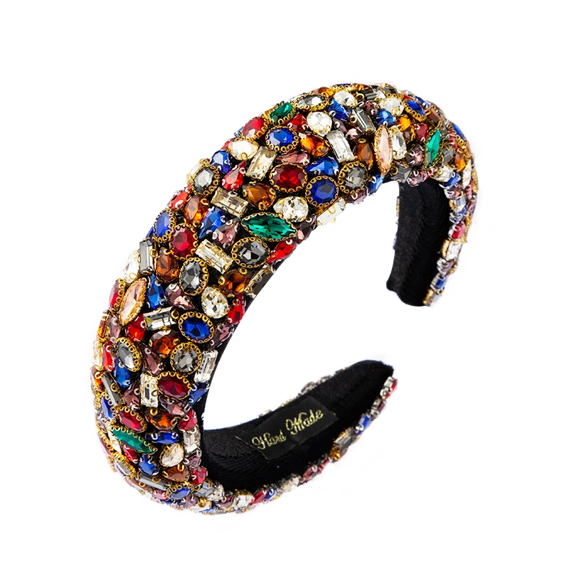 

Fashionable Baroque Crystal Wide Brimmed Headband Women's Luxury Colorful Rhinestone Sponge Headband Fashion Party Headdress