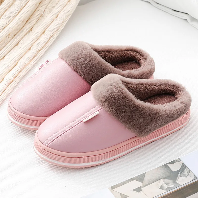 

House Warm Women's Slippers Ladies Fur Plush Home Indoor Men Shoes Thick bottom Waterproof Soft Comfort Female Floor Footwear