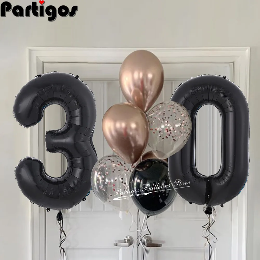 

8pcs/lot 30th 40th 50th 60th Birthday Party 32 inch Jumbo Black Number Balloons 12inch Rose Gold Baloon Birthday Party Supplies