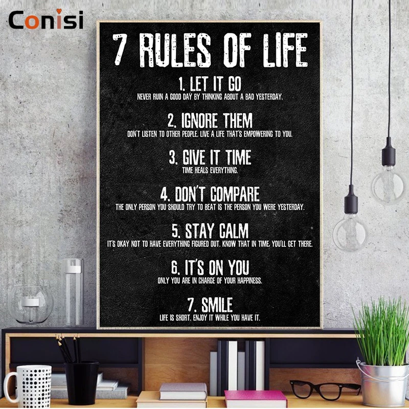 

Conisi 7 Rules of Life Motivational Poster Printed on Canvas Paintings Modern Home Decor Artwork for Bedroom Decoration