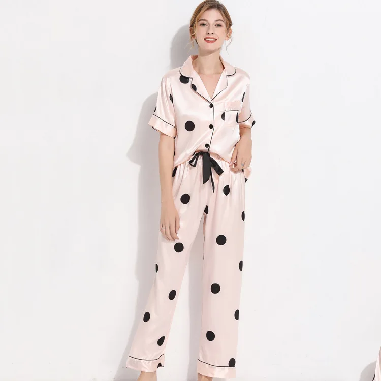 Spring Autumn New Women's Pajamas Sets Short Sleeve Trousers Nightwear Loose Home Suit Sleepwear Lingerie Set Nightgown