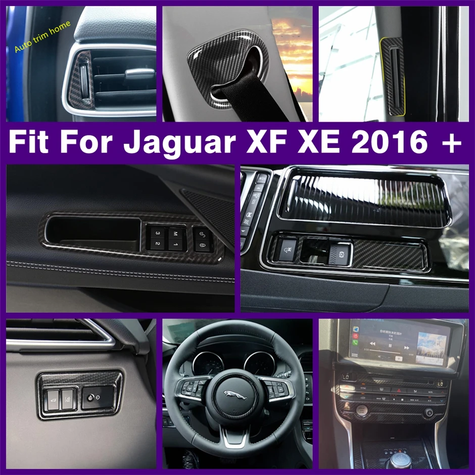 

Carbon Fiber Look Lift Button / Pillar A / Air AC Panel / Steering Wheel / Head Lights Cover Trim For Jaguar XF XE 2016 - 2019