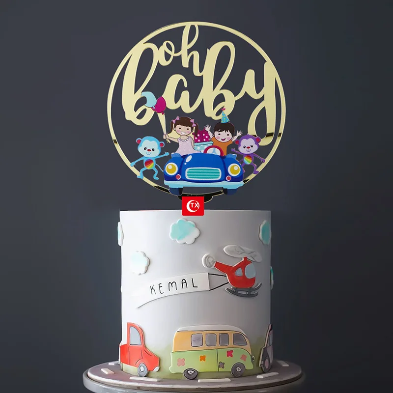 

Акриловый Топпер для торта на день рождения Oh Baby, мультяшный милый гриб, детский Топпер для торта на день рождения, детский душ