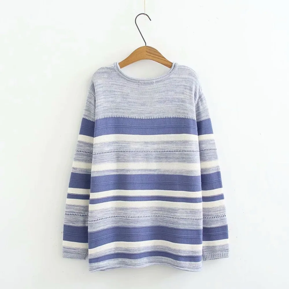 Plus size women Knitted pullover light Violet striped autumn winter ladies sweater wool female 5XL women sweater