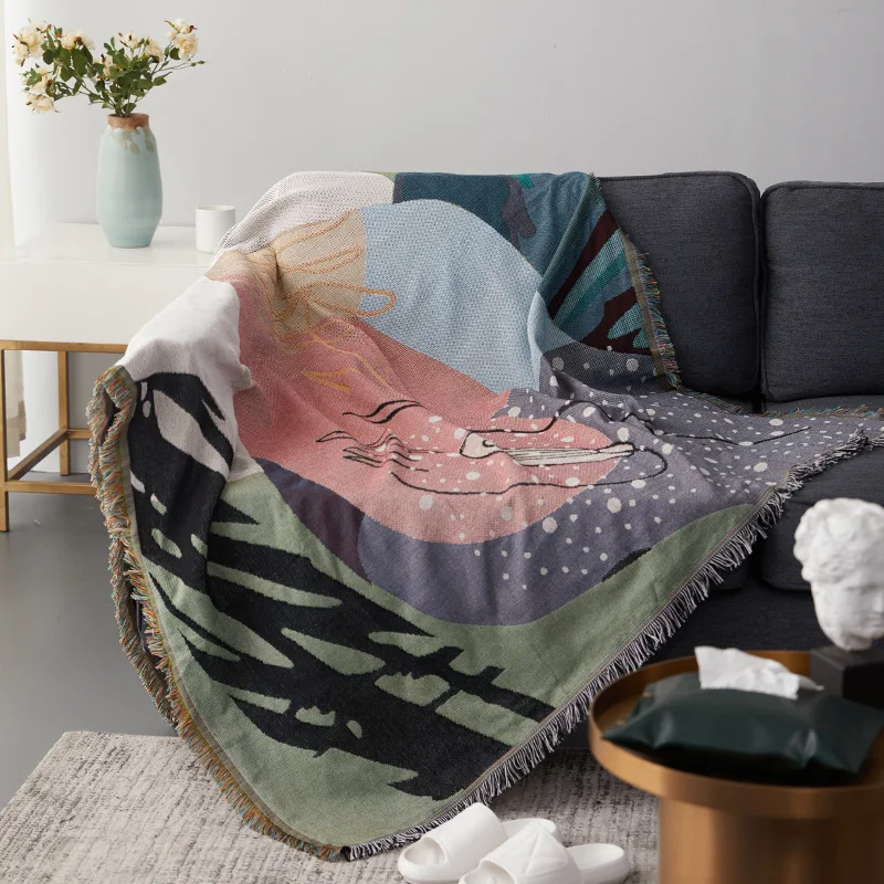 

Small Fresh Sofa Cover Cloth Knitted Blanket Bed Cover A Blanket Multi-purpose Sofa Towel Cushion Cover Lazy Dust Cover