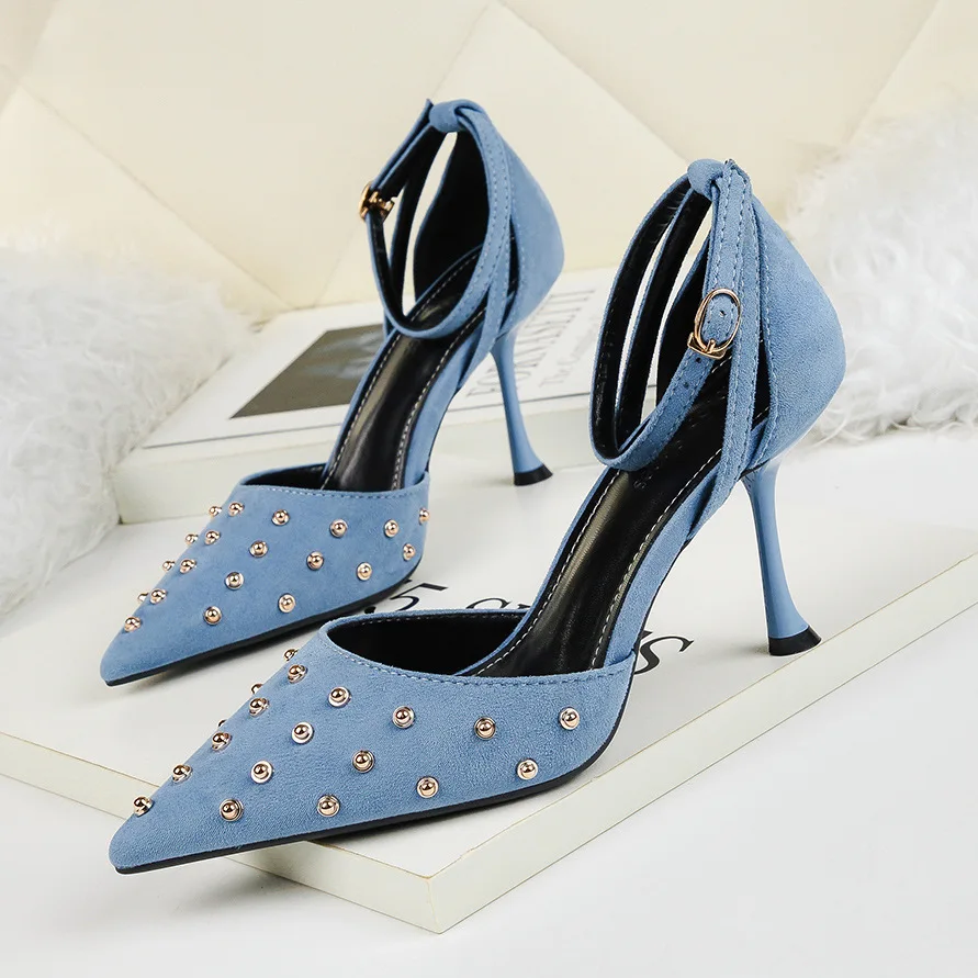 Сандалии женские с ремешком на щиколотке модные пикантные туфли-лодочки