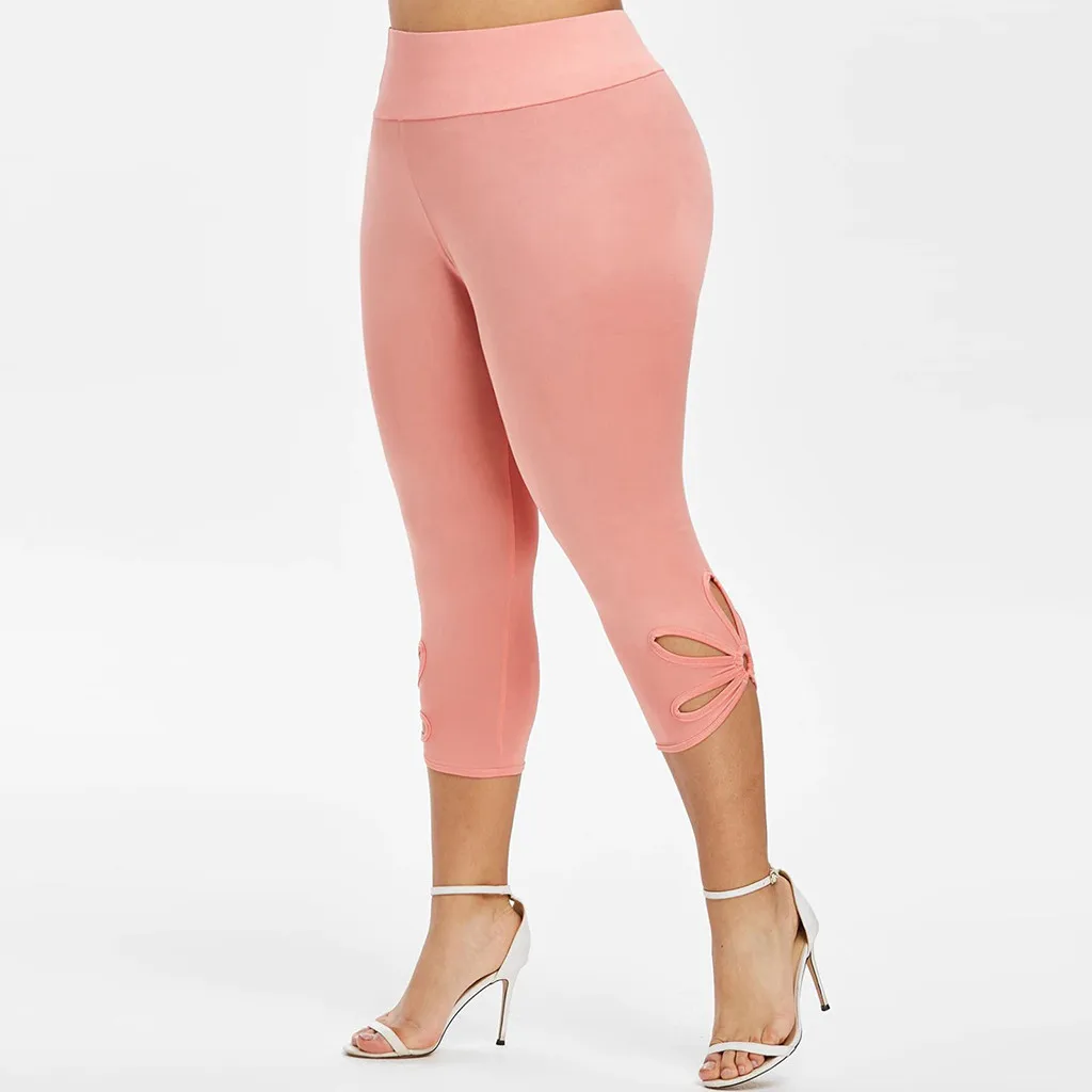 Модные полые Леггинсы для женщин большие размеры однотонные с эластичной