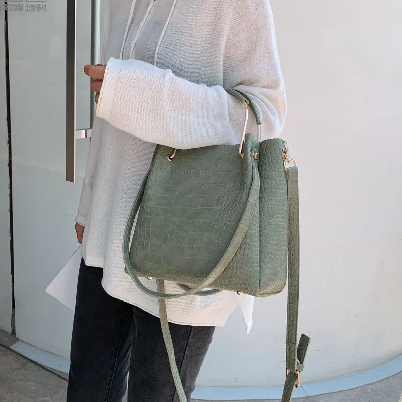 

Stone Pattern PU Leather Bucket Bags For Women 2020 Small Shoulder Messenger Bag Lady Fashion Handbags Luxury Elegant Totes