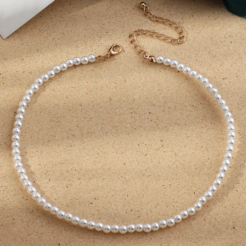 

2021 New5 Pcs/Set Round Beads Pearl Chain Choker Necklace for Women Charming Handmade Party Jewelry Gifts Adjustable Collar