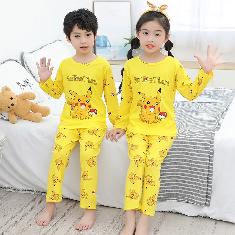 Pokemon Pikachu Children's Pajama Set Winter Long-Sleeved Boys And Girls Homewear 5 Year 8 Year 12 Year Old Kid Cartoon T-shirt