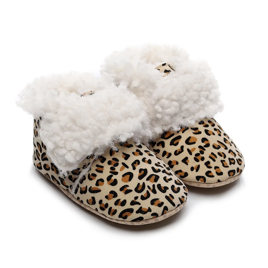 Зимние теплые ботинки с милым леопардовым принтом для маленьких девочек и