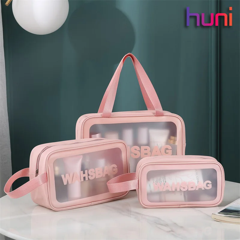 

Hot Sell Cosmetic Bag Pu Transparent Cosmetic Wash Bag Large Capacity PVC Bath Bags Translucent Frosted Portable Storage Bags