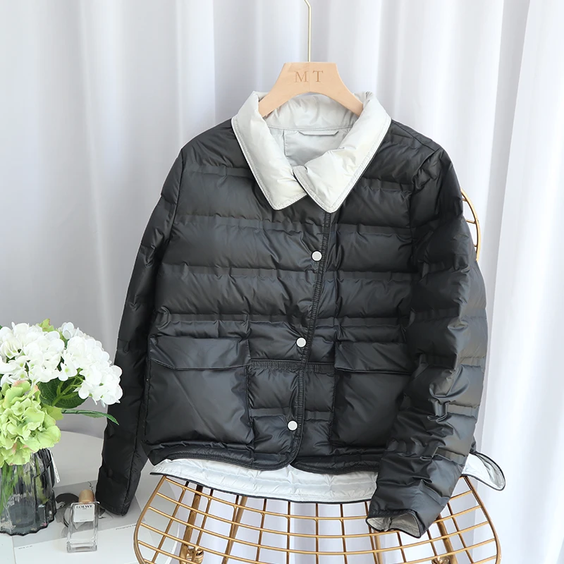 Куртка женская короткая на белом утином пуху с перьями 2022 | Женская одежда