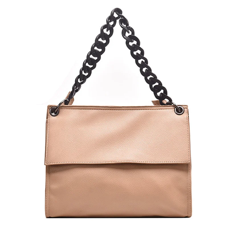 

[EAM] Women New Acrylic Chain Large PU Leather Flap Personality All-match Crossbody Shoulder Bag Fashion Tide 2021 18A0200