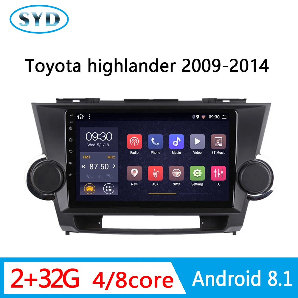 Автомобильный DVD плеер для Toyota highlander GPS навигатор 2009 2010 2014 2G RAM 2 din Android радио камера