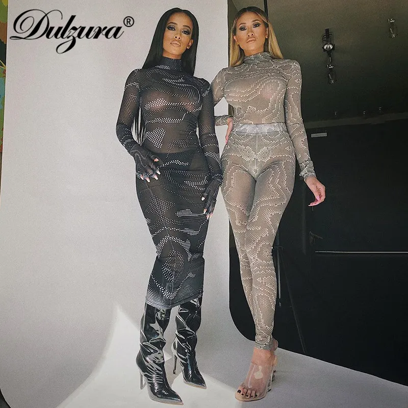 Женский сетчатый комбинезон Dulzura облегающий со змеиным принтом и длинными