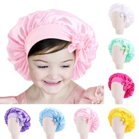 kids satin solid color sleeping hat night sleep baotou cap cute bow elastic hair care bonnet nightcap bonnet turban headwear