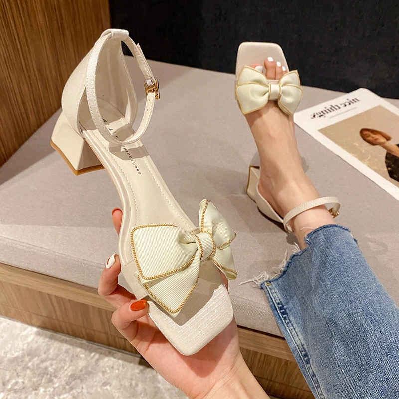 

New fashion high heels with bow in thick heel