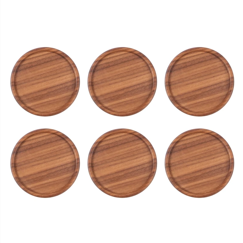 

6 Pcs Wood Coasters Placemats Decor Round Heat Resistant Drink Mat Home Table Tea Coffee Cup Pad
