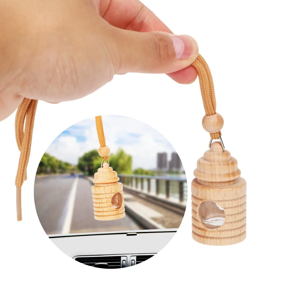 

For Essential Oils 4ml Perfume Pendant Air Freshener Bottle Car Perfume Empty Bottle Wood Hanging Glass Empty Bottle