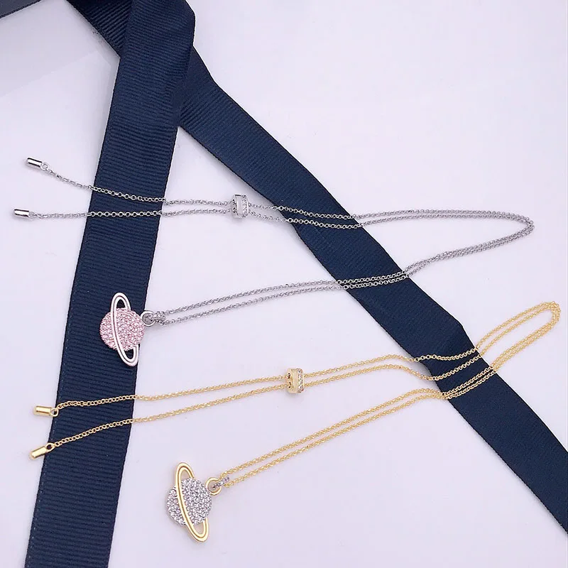51-80cm High-quality female fashion Personality Pink Gold Saturn Planet Necklace fashion chain For  Holiday and birthday