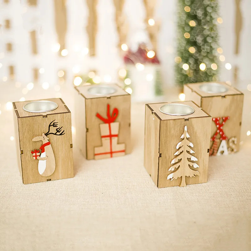 Creative Wooden Candle Holder Mini Christmas Candlestick Home Decorations | Дом и сад