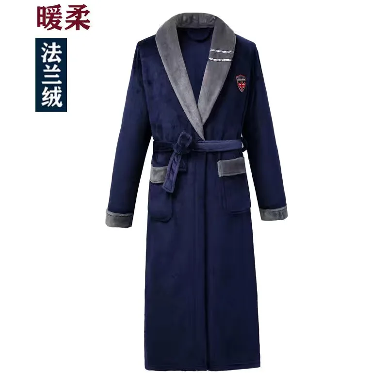 Men Casual Kimono Bathrobe Autumn Winter Flannel Long Robe Thick Warm Sleepwear Plus Size 4XL Nightgown Male Loose Home Wear
