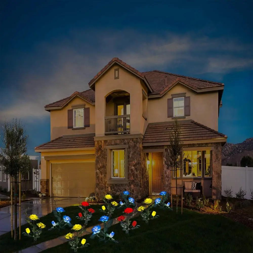 

Solar Powered Artificial Rose Flower Light 3 Heads Outdoor Waterproof Landscape Light Garden Lights For Yard Patio Decoration