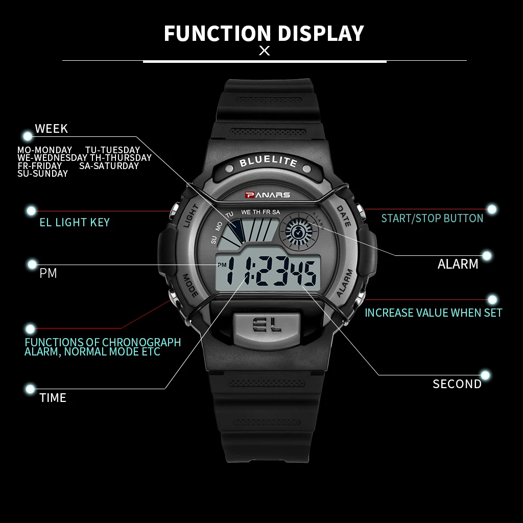 

SYNOKE Electronic Watches For Men Lcd Digital Electronic Movement Alarm Clocking Luminous Multifunction Ip67 Waterproof Watch