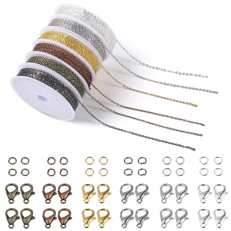 

6-Color Thin Dainty Cable O Chain Necklace with 60Pcs Lobster Claw Clasps and 180Pcs Jump Rings for Jewelry Making
