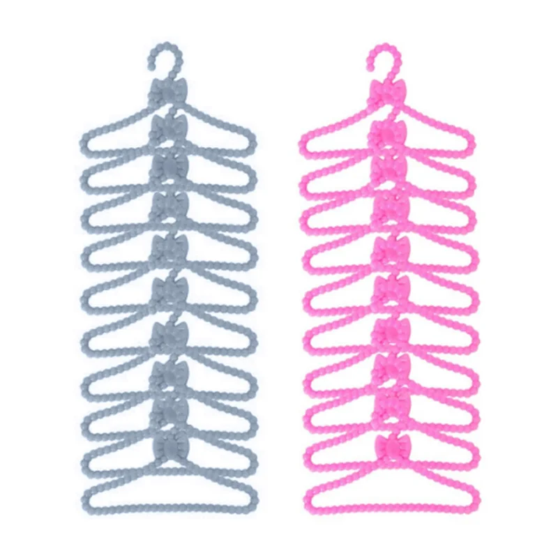 20 шт./лот аксессуары для мини кукол розовые пластиковые вешалки с бантом 1/6