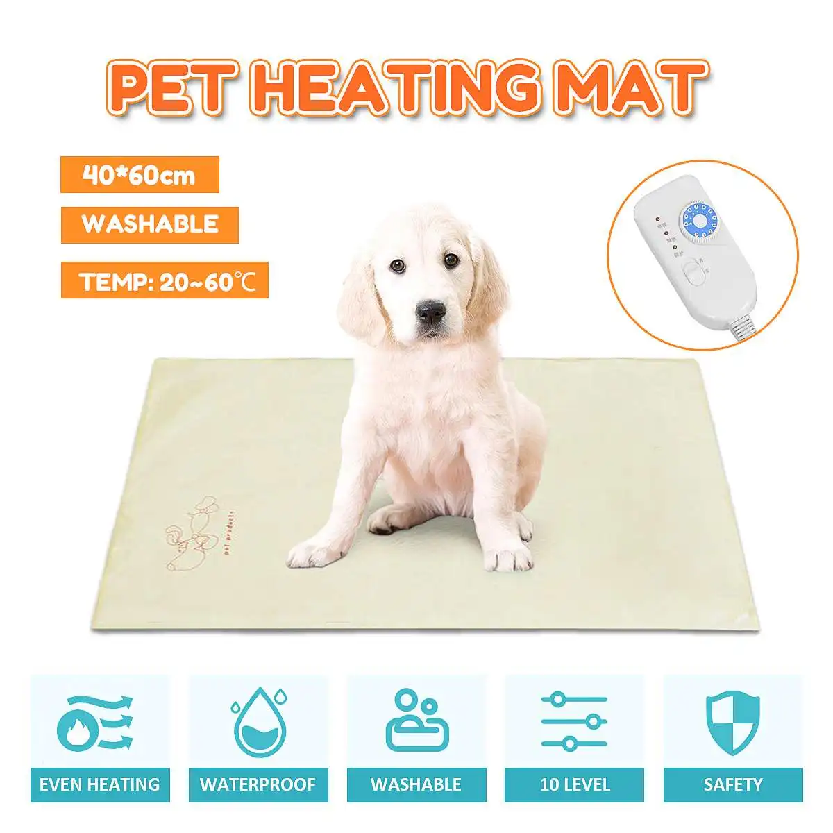 

60x40cm 35W Dog Cat Electric Heat Pad Temperature Adjustable Pet Bed Blanket Puppy Bunnys Heater Mat Autumn Winter Cushion