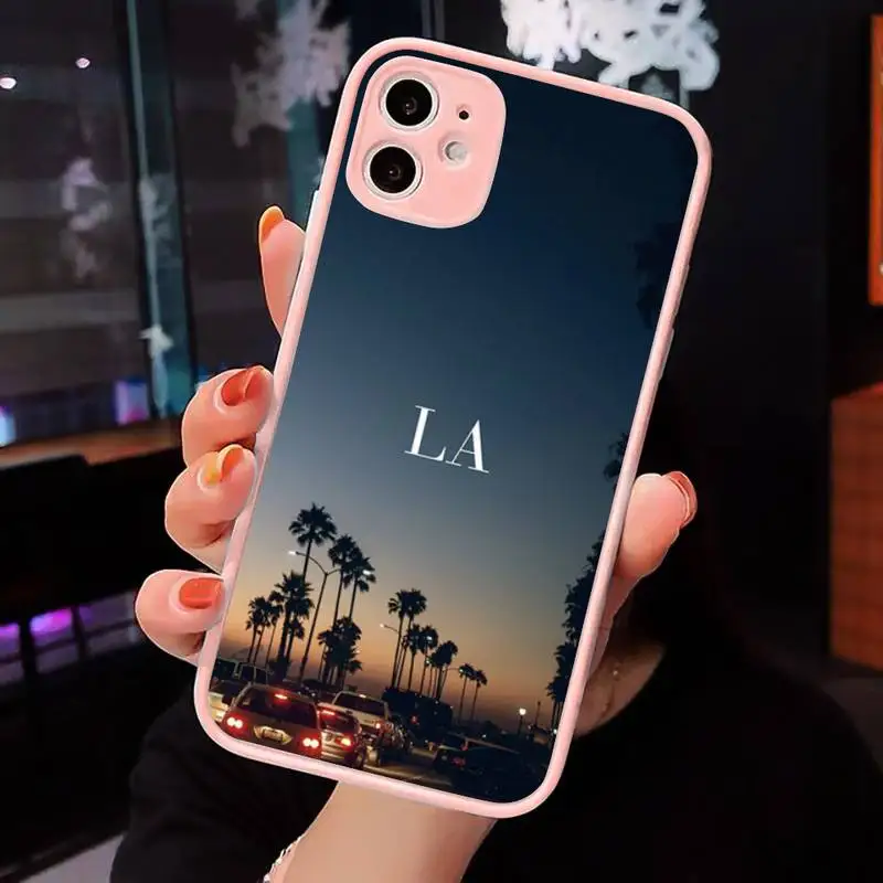 

Travel Los Angeles California Phone Case Matte transparent For Pink iPhone 12 Mini 11 Pro XR XS Max 7 8 Plus X Back Cover