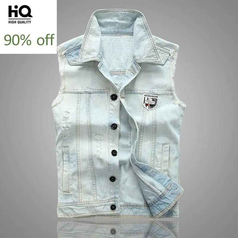 Мужские весенне летние куртки с отложным воротником и дырками джинсовый жилет