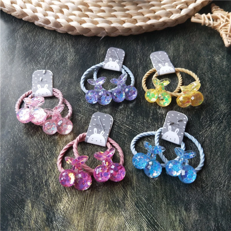 

2PCS New Princess Sequin Crystal Cherry Headwear Kids Elastic Hair Bands Children Ropes Lovely Girls Accessories Baby Headdress