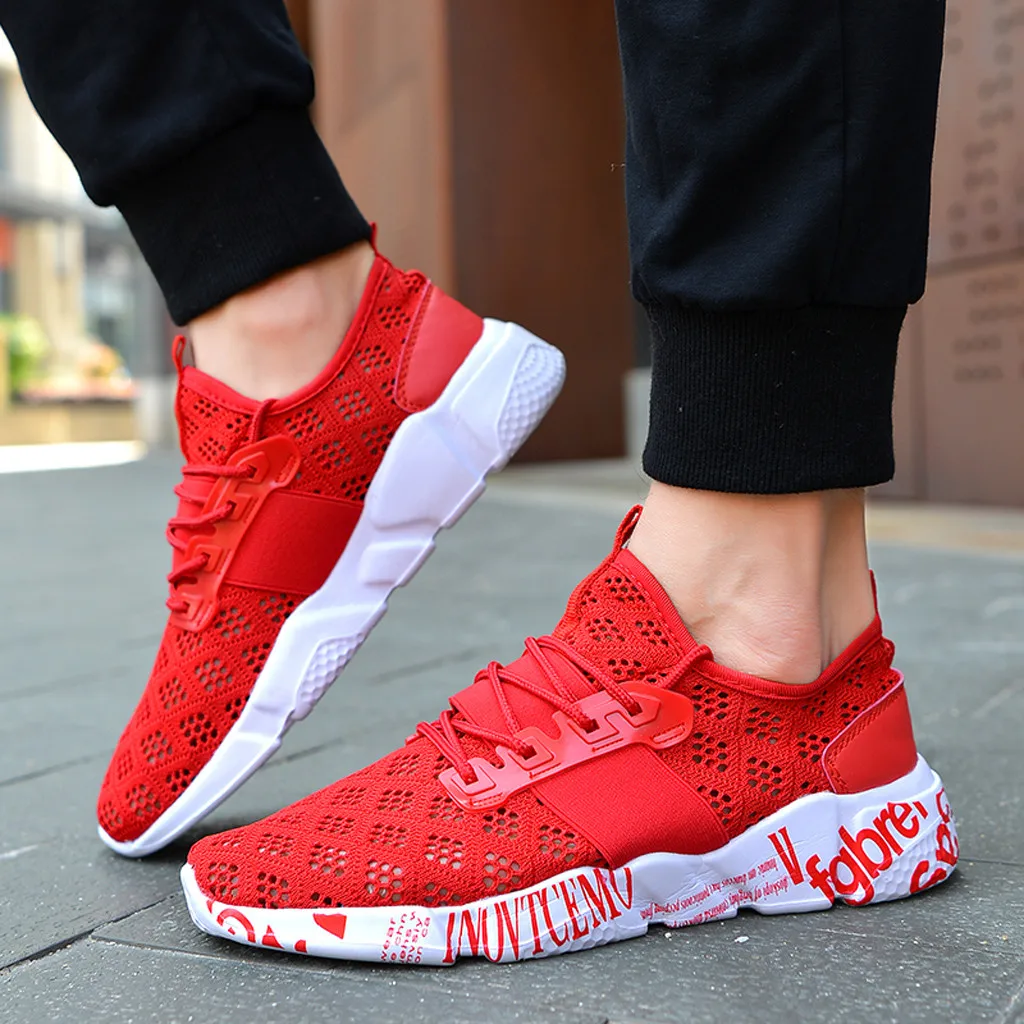 Мужские дышащие Сникеры Мужская обувь для взрослых цвет красный черный серый