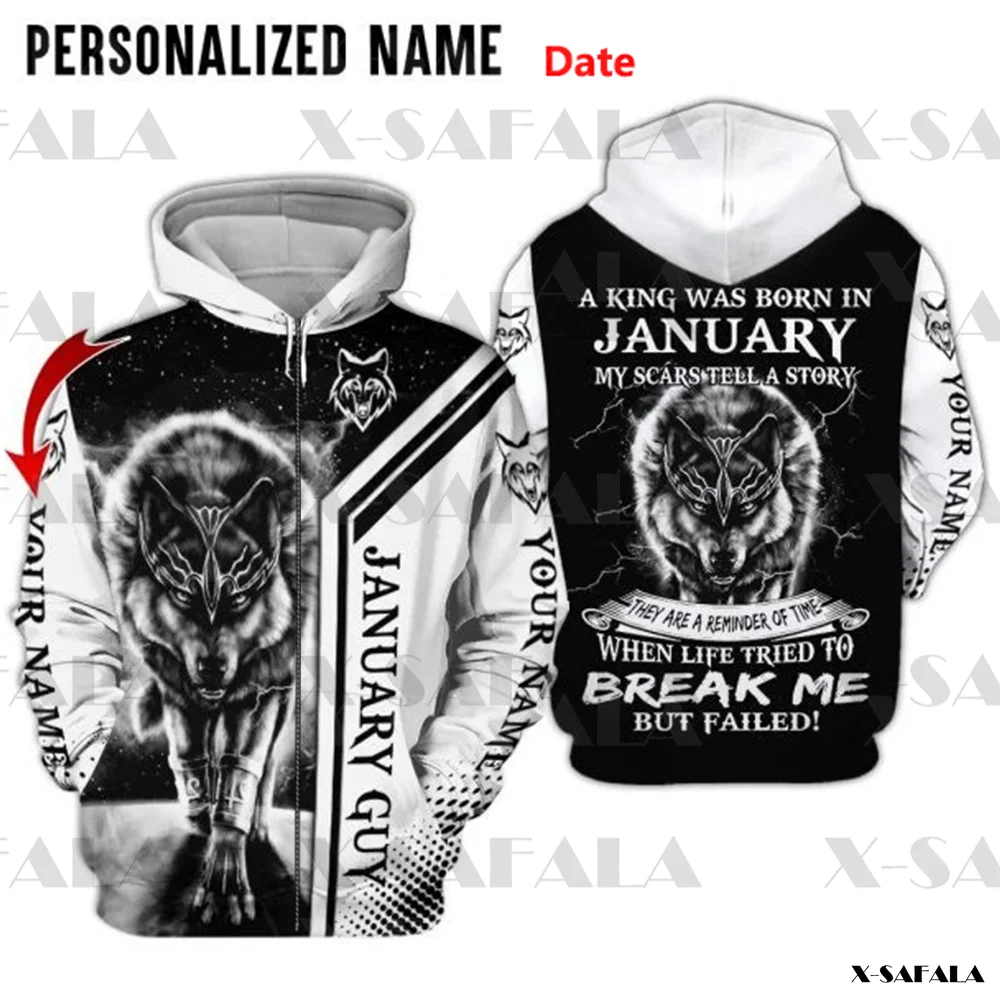 

Personalized Name March Birthday Date Thick Apparel Gifts To Brother Wolf Printed Zipper Hoodie Men Pullover Outwear