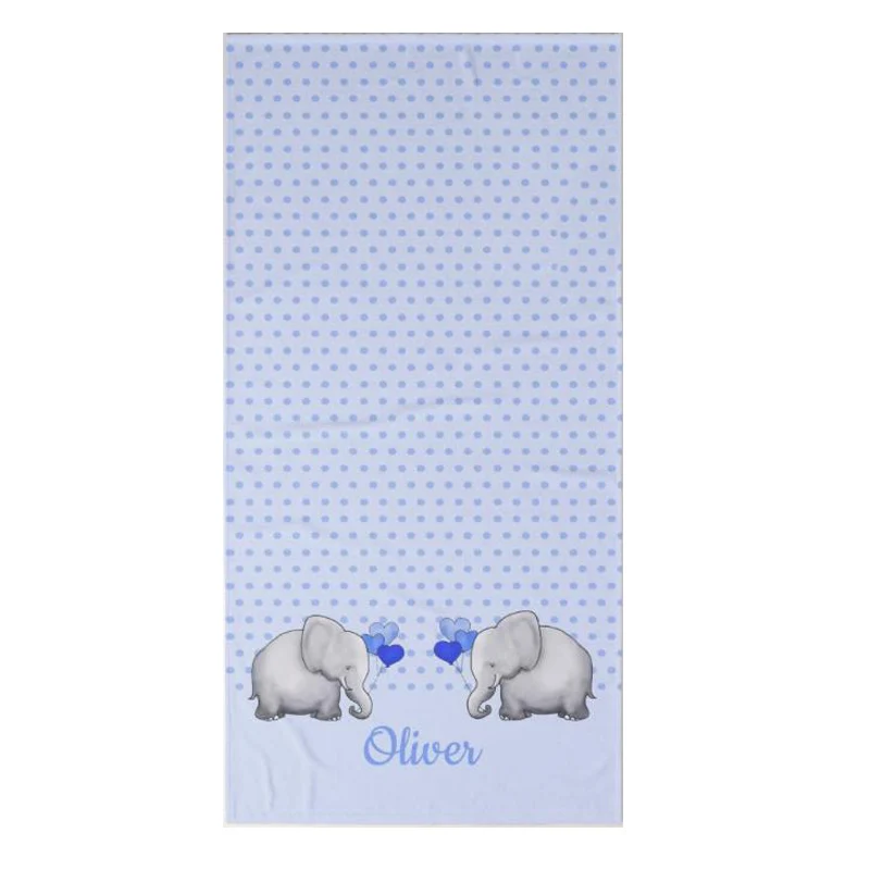 

Custom Polka Dots Baby Name Blue Elephant Shower Nursery Beach Bath Towel Set Lovely Hand Hair Towels for Kid Birthday Gift 140