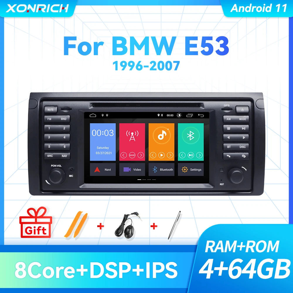 IPS DSP Qcta Core 1 din Android 11 Car Radio DVD Head Unit For BMW X5 E53 Multimedia GPS Navigation Audio Stereo 4+64GB | Автомобили и