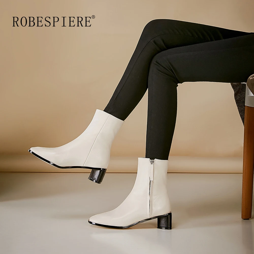 ROBESPIERE женские зимние ботинки теплые плюшевые натуральная кожа квадратный носок