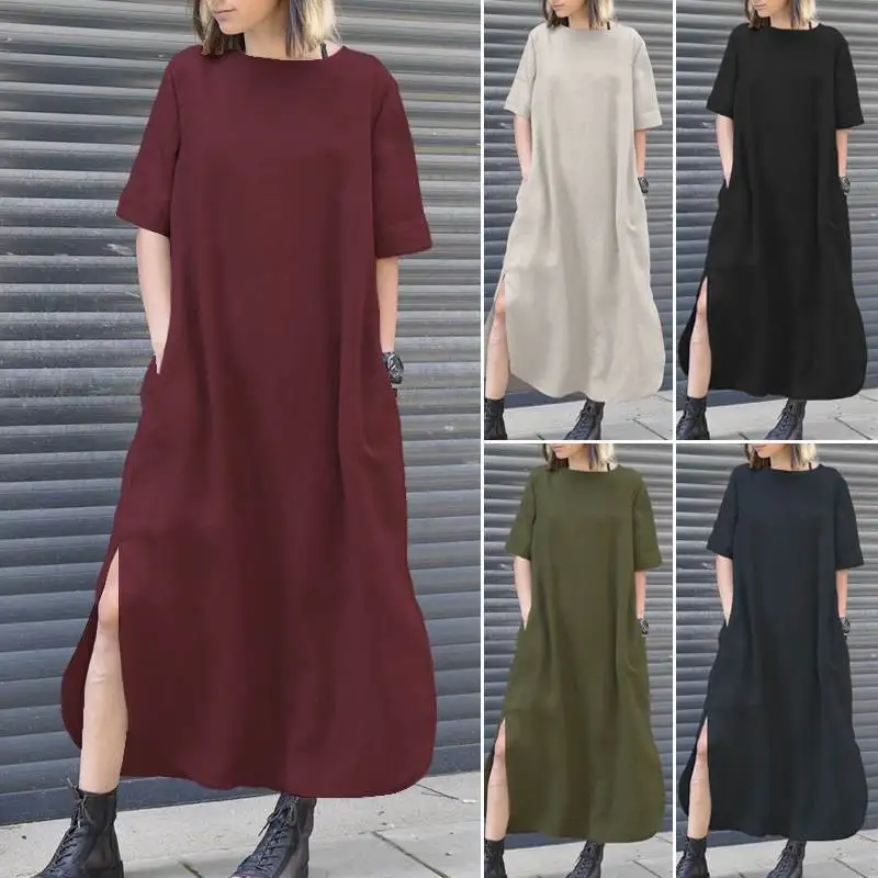 

Spring 2021 new women's waist slimming belt sleeveless dress with slit under cotton linen loose A-line skirt high waist