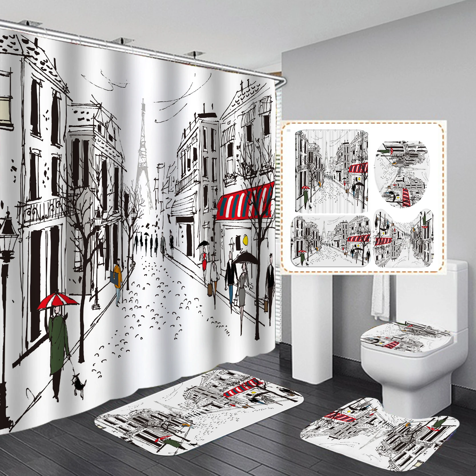 Занавеска для душа занавеска ванной комнаты аксессуары скетч уличные пейзажи